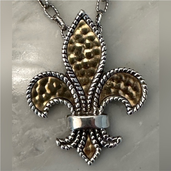 FINE JEWELRY Silver And 18Kt Gold Large Fleur De Lis Pendant Necklace - Picture 4 of 12